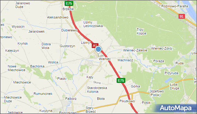 mapa Wieniec, Wieniec gmina Brześć Kujawski na mapie Targeo